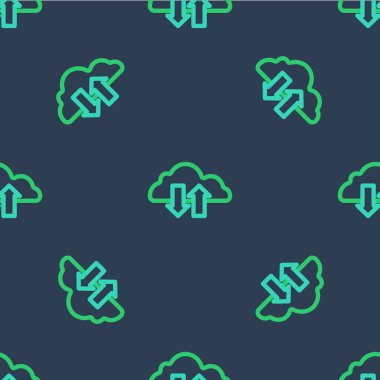 Satır Bulut indirme ve yükleme simgesi mavi arkaplanda izole edilmiş dikişsiz desen. Vektör