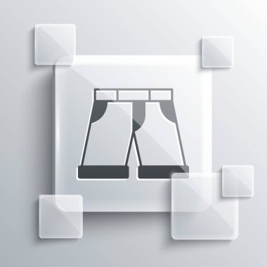 Gri arkaplanda gri ya da kısa pantolon simgesi var. Kare cam paneller. Vektör