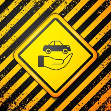 Black Car insurance icon isolated on yellow background. Insurance concept. Security, safety, protection, protect concept. Warning sign. Vector