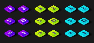 Trafik ışığını, Hatchback arabasını, bisikleti, otobüsü ve ikonu ayarlayın. Vektör