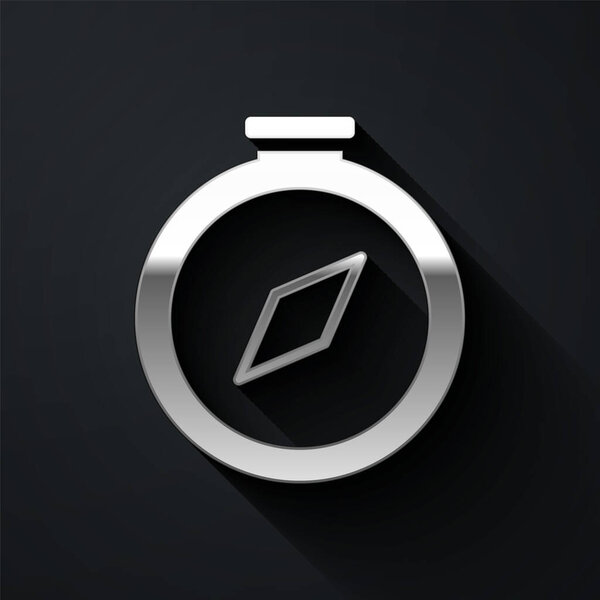 Silver Compass icon isolated on black background. Windrose navigation symbol. Wind rose sign. Long shadow style. Vector