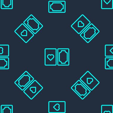 İskambil iskambil simgesinin yeşil çizgi güvertesi mavi arkaplanda izole edilmiş kusursuz desen. Kumarhane kumarı. Vektör.