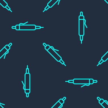 Yeşil çizgi kalem simgesi mavi arkaplandaki kusursuz deseni izole etti. Vektör.