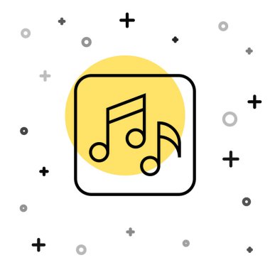Siyah çizgi müzik notası, ton simgesi beyaz arkaplanda izole edilmiş. Rastgele dinamik şekiller. Vektör.