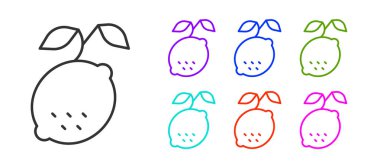 Beyaz arkaplanda siyah çizgi limon simgesi izole edildi. Simgeleri renklendirin. Vektör