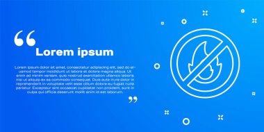 Beyaz çizgi. Mavi arkaplanda ateş simgesi yok. Yangın yasağı ve yasak. Vektör