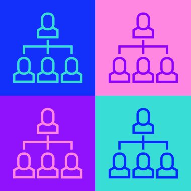 Pop Art Line Business hiyerarchy organogram grafik bilgi simgesi renk arkaplanında izole edildi. Kurumsal yapı grafik elementleri. Vektör