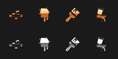 Sprey boya tabancası, fırça ve ikon hazırla. Vektör