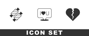 Candy 'yi, Nutuk Mesajını, Seni ve Kırık Kalbini Seviyorum Ya da Boşanma Simgesini Ayarla. Vektör