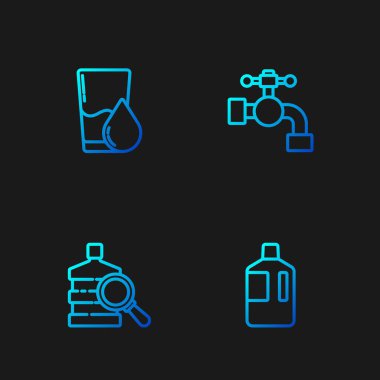 Set line Big bottle with clean water, , Glass and Water tap. Gradient color icons. Vector