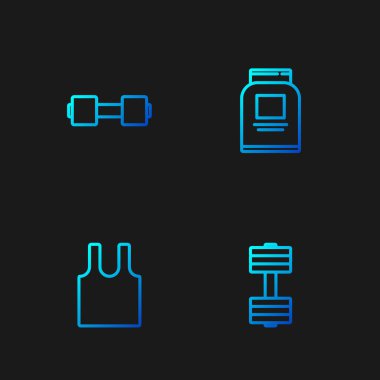 Set hattı Dumbbell, kolsuz tişört ve spor beslenme. Renk simgeleri. Vektör