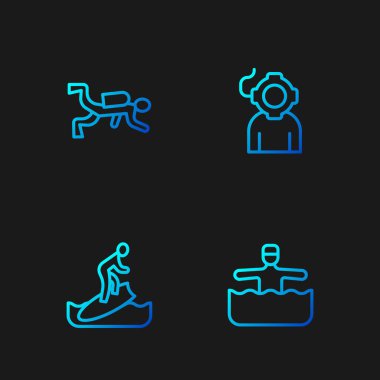 Hattı Su Jimnastiği, Sörf tahtası, Dalgıç ve Aqualung 'a ayarla. Renk simgeleri. Vektör