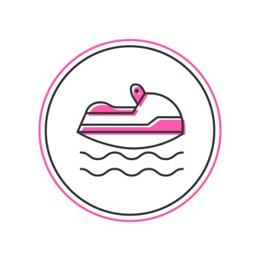 Doldurulmuş ana hatlı Jet ski simgesi beyaz arkaplanda izole edildi. Su motoru. Olağanüstü bir spor. Vektör