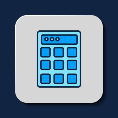 Mavi arka planda izole edilmiş ana hatlı şifre koruması ve güvenlik erişim simgesi. Güvenlik, güvenlik, koruma, gizlilik kavramı. Vektör