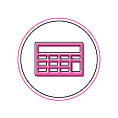 Doldurulmuş ana hat Hesaplayıcı simgesi beyaz arkaplanda izole edildi. Muhasebe sembolü. İş hesaplamaları matematik eğitimi ve finans. Vektör