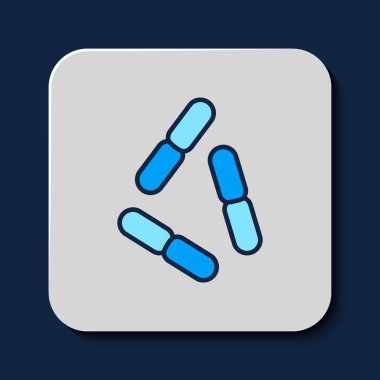 Doldurulmuş ana hatlı virüs simgesi mavi arkaplanda izole edildi. Corona virüsü 2019-nCoV. Bakteri ve mikroplar, hücre kanseri, mikrop, mantar. Vektör