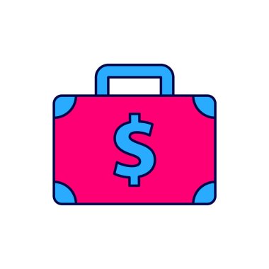 Doldurulmuş evrak çantası ve para simgesi beyaz arkaplanda izole edildi. İş ilanı. İş portföyü. Vektör