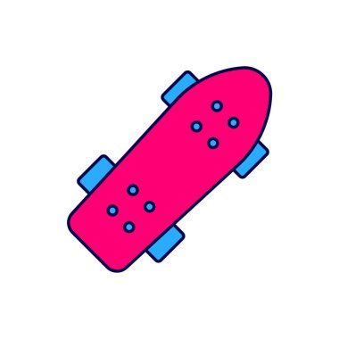 Doldurulmuş ana hatlı kaykay simgesi beyaz arkaplanda izole edildi. Olağanüstü bir spor. Spor malzemeleri. Vektör