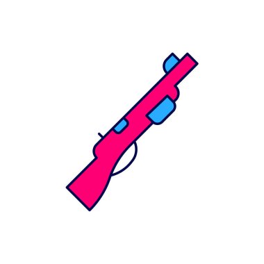 Beyaz arka planda izole edilmiş ana hatlı av silahı simgesi. Av tüfeği. Vektör