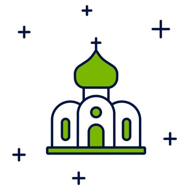 Beyaz arka planda izole edilmiş ana hatlı kilise binası ikonu. Hıristiyan Kilisesi. Kilisenin dini. Vektör