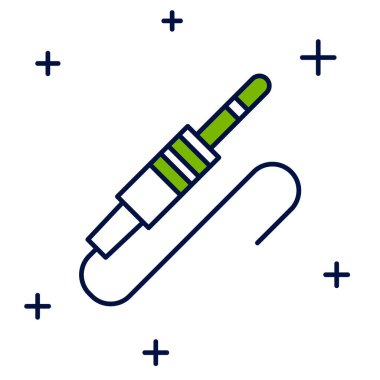 Doldurulmuş ses kipi simgesi beyaz arkaplanda izole edildi. Bağlantı ses ekipmanları için ses kablosu. Fiş kablosu. Müzik aleti. Vektör