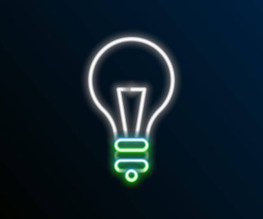 Siyah arkaplanda izole edilmiş fikir ikonu kavramına sahip parlak neon hattı ampulü. Enerji ve fikir sembolü. İlham konsepti. Renkli taslak konsepti. Vektör