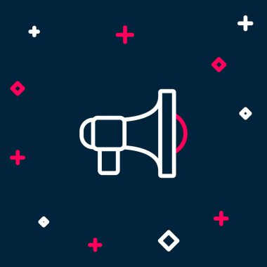 Hat Megafonu simgesi mavi arkaplanda izole edildi. Sözcü işareti. Renkli taslak konsepti. Vektör