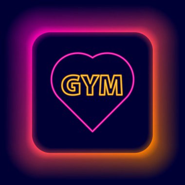 Parlayan neon hattı spor salonu kalp ikonu siyah arka planda izole edildi. Fitness 'i seviyorum. Renkli taslak konsepti. Vektör