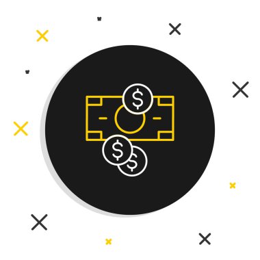 Line Stacks kağıt para nakit ve dolar sembollü para beyaz arka planda izole. Para desteleri. Renkli taslak konsepti. Vektör