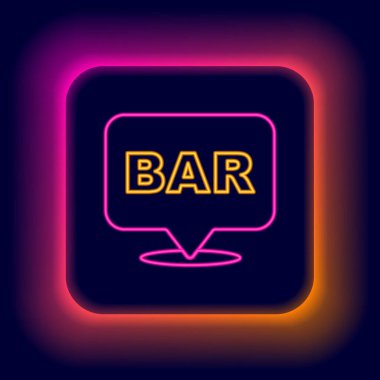 Parlayan neon hattı Alkol veya bira barı konumu simgesi siyah arkaplanda izole edildi. İçki, bar, kulüp ve barın sembolü. Renkli taslak konsepti. Vektör