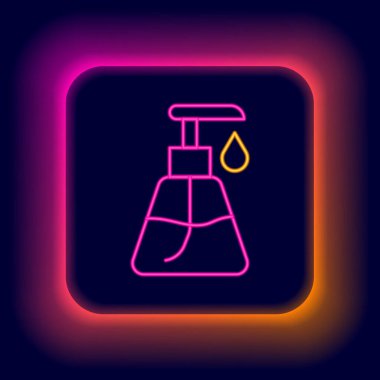 Parlayan neon çizgisi kremi ya da losyon kozmetik tüp ikonu siyah arkaplanda izole edilmiş. Erkekler için vücut bakım ürünleri. Renkli taslak konsepti. Vektör