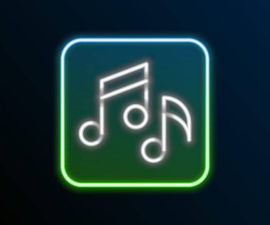 Parlayan neon çizgisi Müzik notası, ton simgesi siyah arkaplanda izole. Renkli taslak konsepti. Vektör