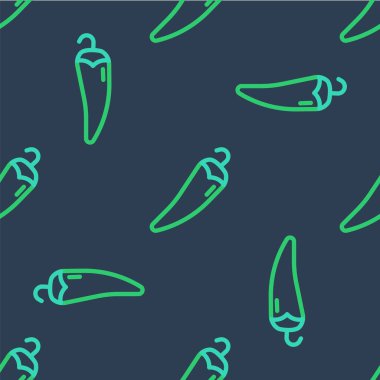 Line Hot chili biber ikonu mavi arka planda izole edilmiş pürüzsüz desen. Market, mutfak ürünleri, baharat ve baharat paketi, yemek kitabı için tasarım. Vektör