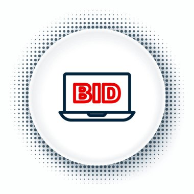 Line Online açık artırma simgesi beyaz arkaplanda izole edildi. Teklif tabelası. Açık arttırma teklifi. Satış ve alıcılar. Renkli taslak konsepti. Vektör