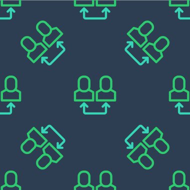 Line Exchange work icon isolated seamless pattern on blue background. Information exchange between people. Employee or people Replacement or swap position concept.  Vector