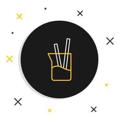 Çizgi Laboratuvarı cam süslemesi ya da beher ikonu beyaz arka planda izole edilmiş. Renkli taslak konsepti. Vektör