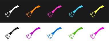 Cadıların süpürge simgesini siyah beyaz arkaplanda izole et. Mutlu Cadılar Bayramı Partisi. Vektör