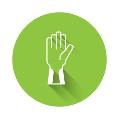 Uzun gölgeli beyaz koruyucu eldiven ikonu izole edildi. Yeşil daire düğmesi. Vektör