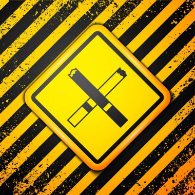 Black Cigarette icon isolated on yellow background. Tobacco sign. Smoking symbol. Warning sign. Vector