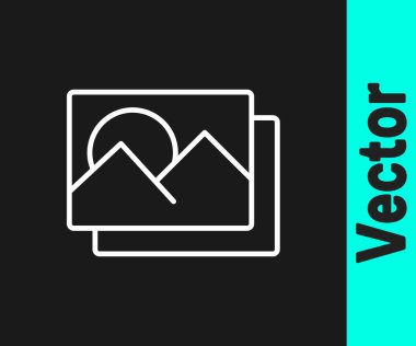 White line Photo frame icon isolated on black background. Vintage empty photos frame.  Vector.