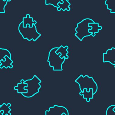 Psikoloji ikonundaki soruna yeşil çizgi çözümü mavi arka planda izole edilmiş. Bulmaca. Akıl sağlığı terapisi. Vektör