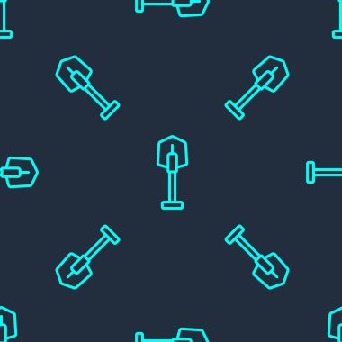 Yeşil çizgi Ateş küreği ikonu mavi arka planda izole edilmiş pürüzsüz desen. Yangın koruma ekipmanları. İtfaiyeciler için ekipman. Vektör