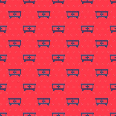 Mavi çizgi mobilya komodininin simgesi kırmızı arkaplanda izole edilmiş. Vektör