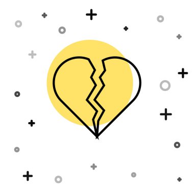 Siyah çizgi, kırık kalp ya da beyaz arka planda izole edilmiş boşanma ikonu. Aşk sembolü. Sevgililer günün kutlu olsun. Rastgele dinamik şekiller. Vektör