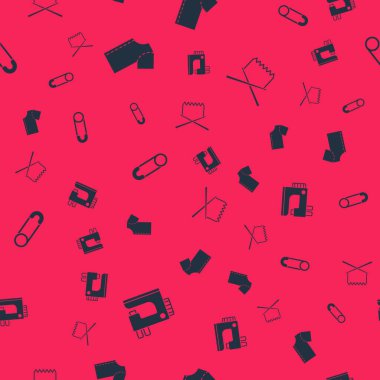 Dikiş makinesini, şablonu, güvenlik iğnesini ve örgü iğnelerini kusursuz desene ayarlayın. Vektör