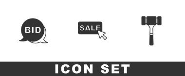 Açık Artırma, Fiyat etiketi ve Açık Artırma çekiç ikonu. Vektör