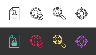 Satır Başlat, Hesap Ekranı Oluştur, Arama ve Baş avı için büyüteç siyah ve beyaz. Vektör