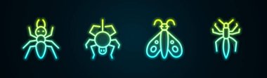 Çizgi Karınca, Örümcek, Kelebek ve... Parlayan neon ikonu. Vektör