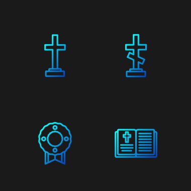 Kutsal İncil, Anma Çelengi, Mezar ve Haç. Renk simgeleri. Vektör