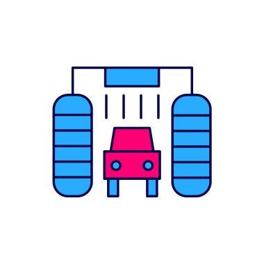 Doldurulmuş oto yıkama ikonu beyaz arka planda izole edilmiş. Araba yıkama ve su bulutu ikonu. Vektör